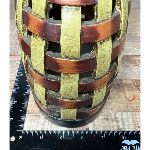 Woven Basket-Style Decorative Vase In Brown & Olive Green - Picture 6 of 7